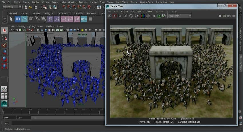 Massive for Maya render using RenderMan.